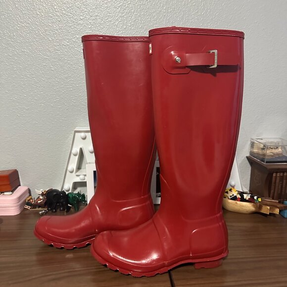 Hunter Original Tall Gloss Women's Rain Boots - Military Red, US 8 - Picture 2 of 5